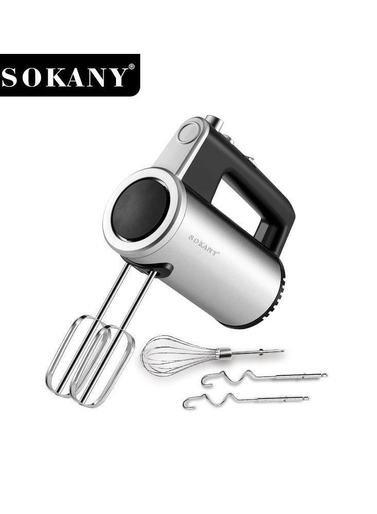 sokany Hand Mixer,5 Speed Electric Mixer with Copper Motor, Eject Button and Turbo Function, Perfect For Kneading Dough, Mixing Batter, Whisking Eggs, Etc. Includes 1 Egg Whisk,2 Hooks and 2 Beater Heads,SK-02017,Silver & Black - Image 1